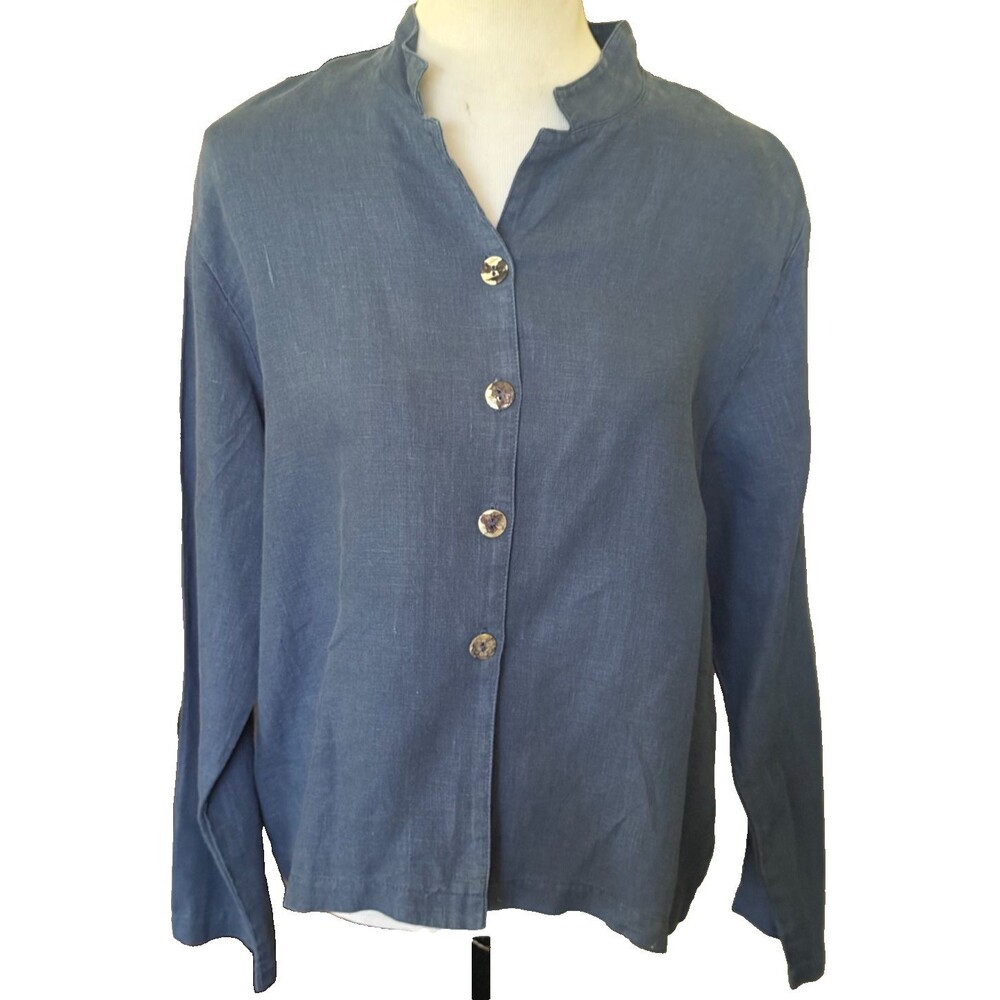 COTTON WEAR 100% Linen Long Sleeve Buttlon Front Top Size M